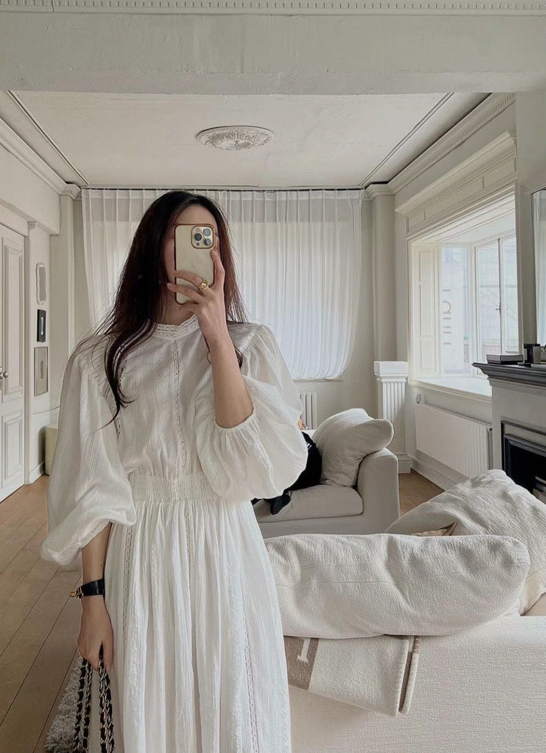 Lace Crochet Ruffle High Neck Dress