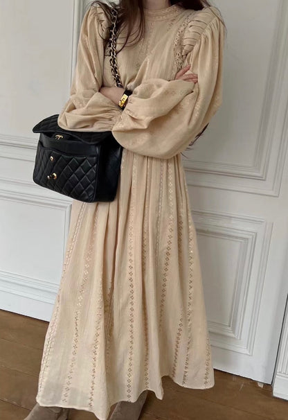 Lace Crochet Ruffle High Neck Dress