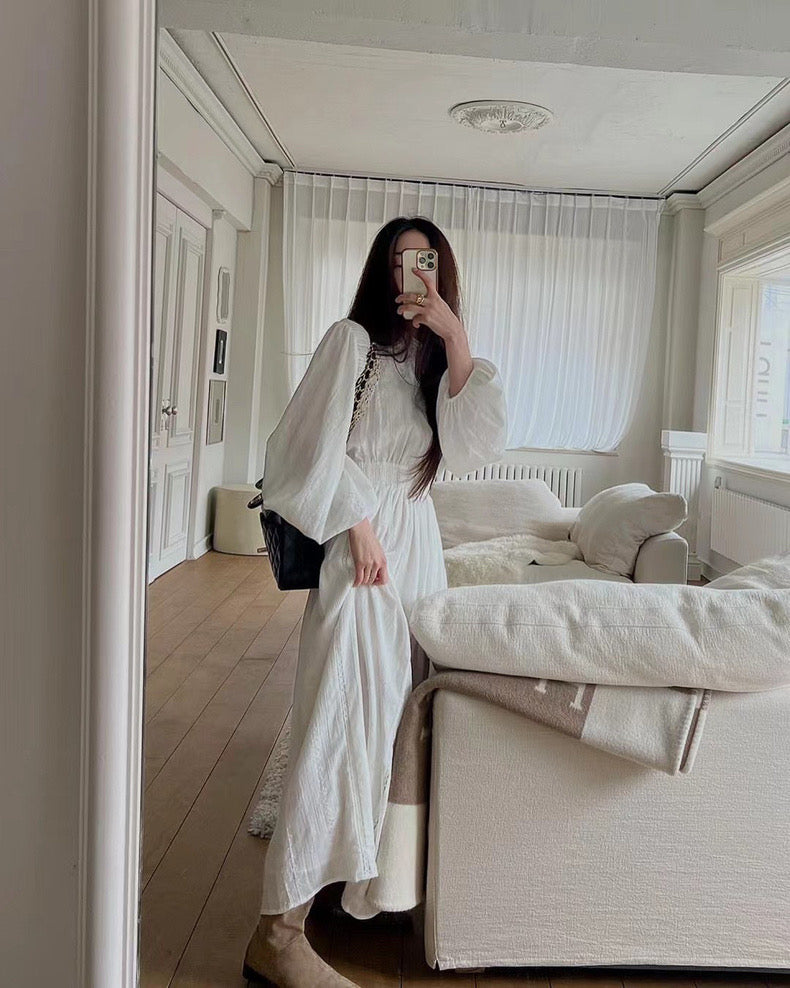 Lace Crochet Ruffle High Neck Dress