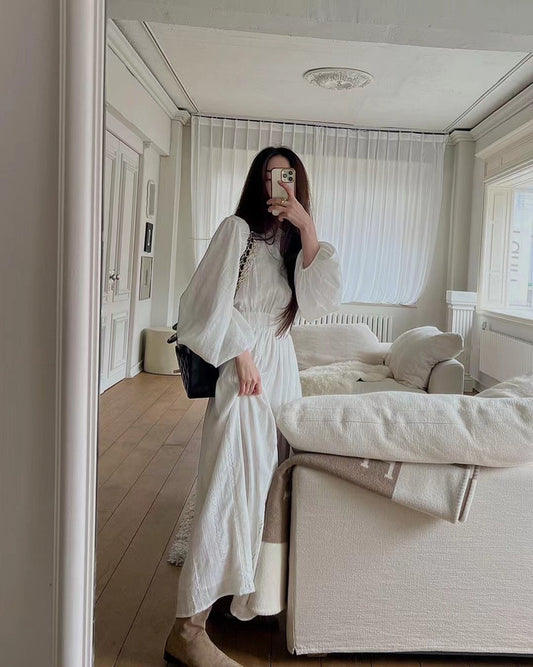 Lace Crochet Ruffle High Neck Dress