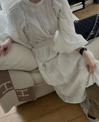 Lace Crochet Ruffle High Neck Dress