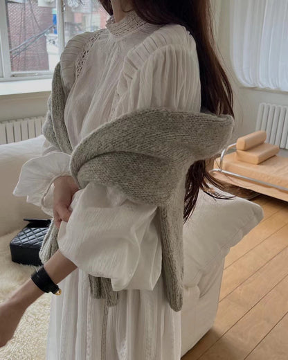 Lace Crochet Ruffle High Neck Dress