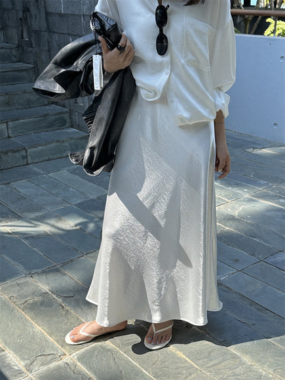 高級緞面珠光魚尾半身裙