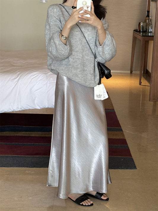 高級緞面珠光魚尾半身裙