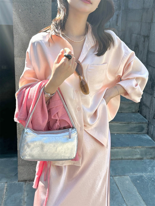 高級緞面珠光顯瘦恤衫