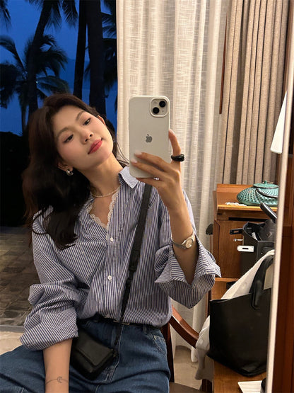 法式蕾絲拼接恤衫