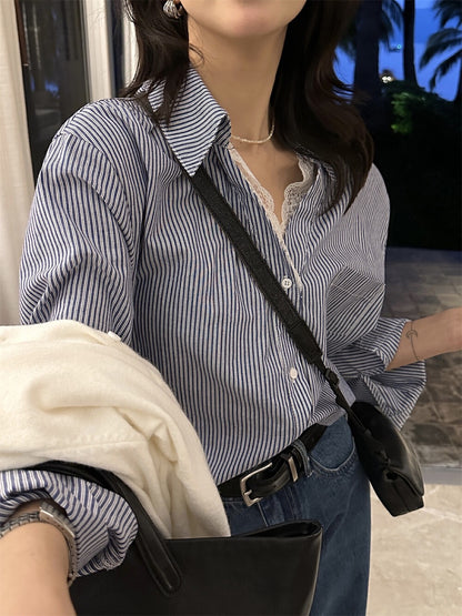 法式蕾絲拼接恤衫