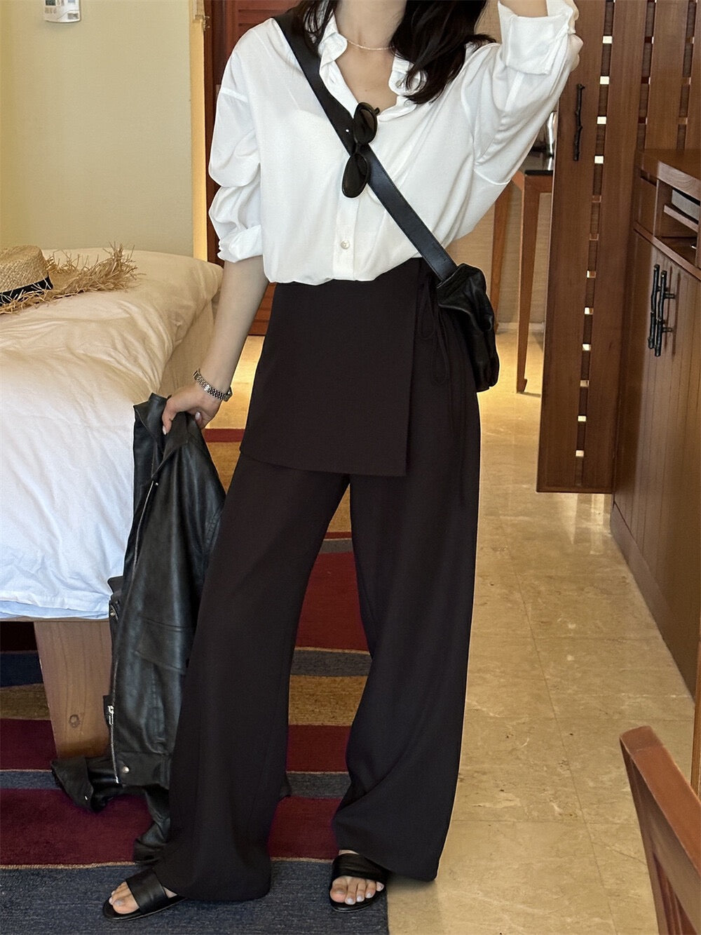 Designer-inspired layered-look trousers