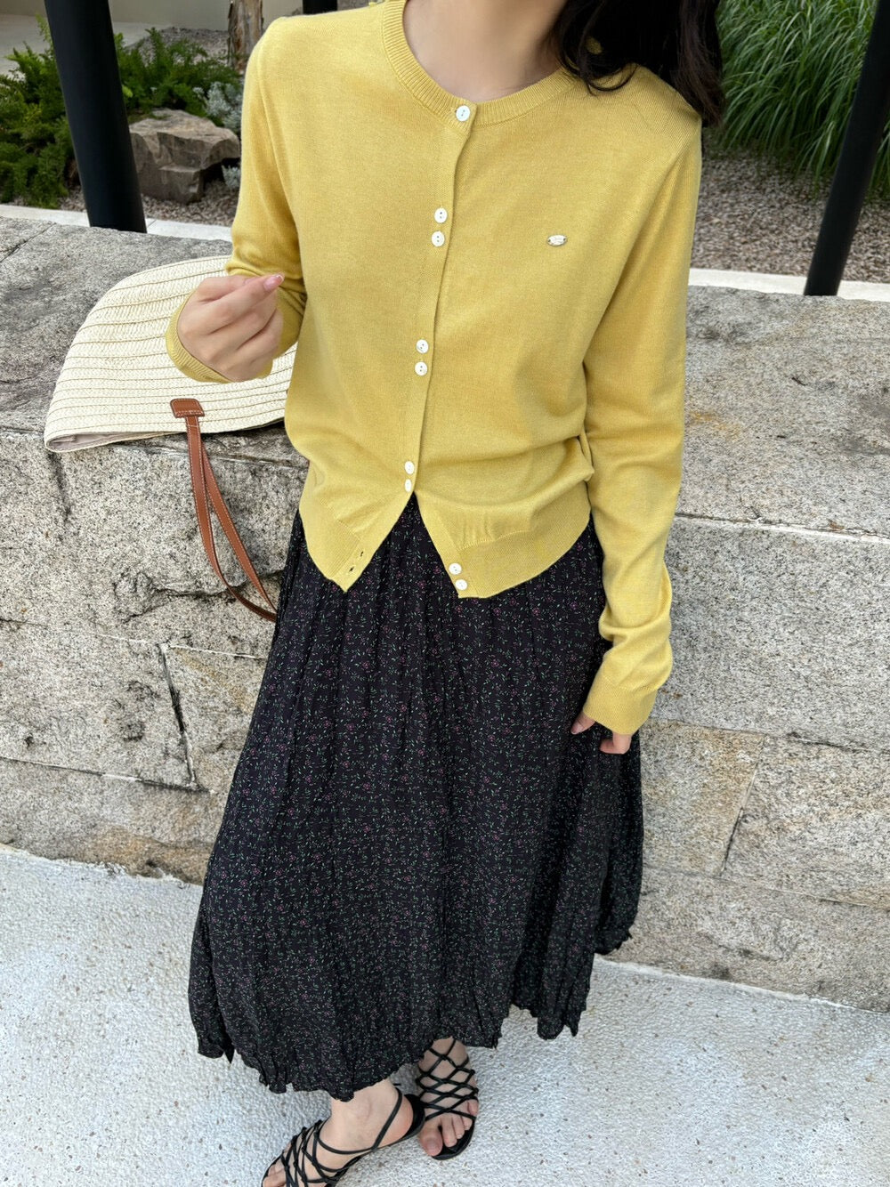 Hand-sewn Shell Button Knit Top