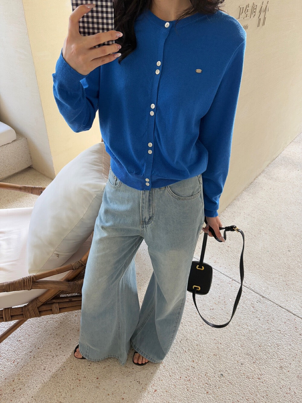 Hand-sewn Shell Button Knit Top