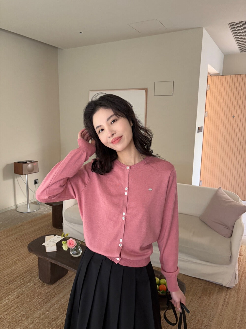 Hand-sewn Shell Button Knit Top