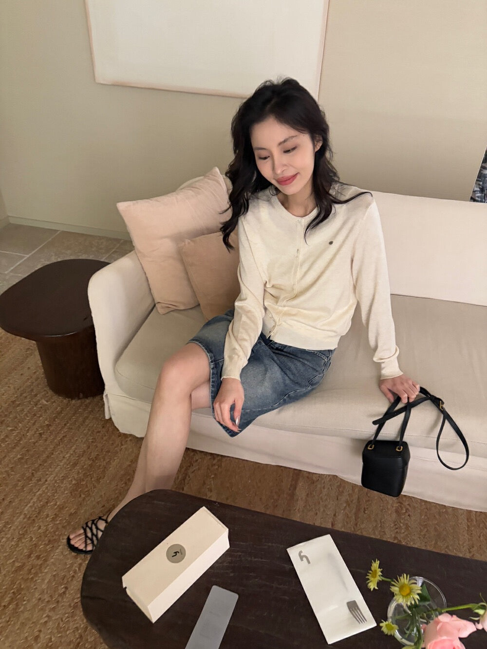 Hand-sewn Shell Button Knit Top