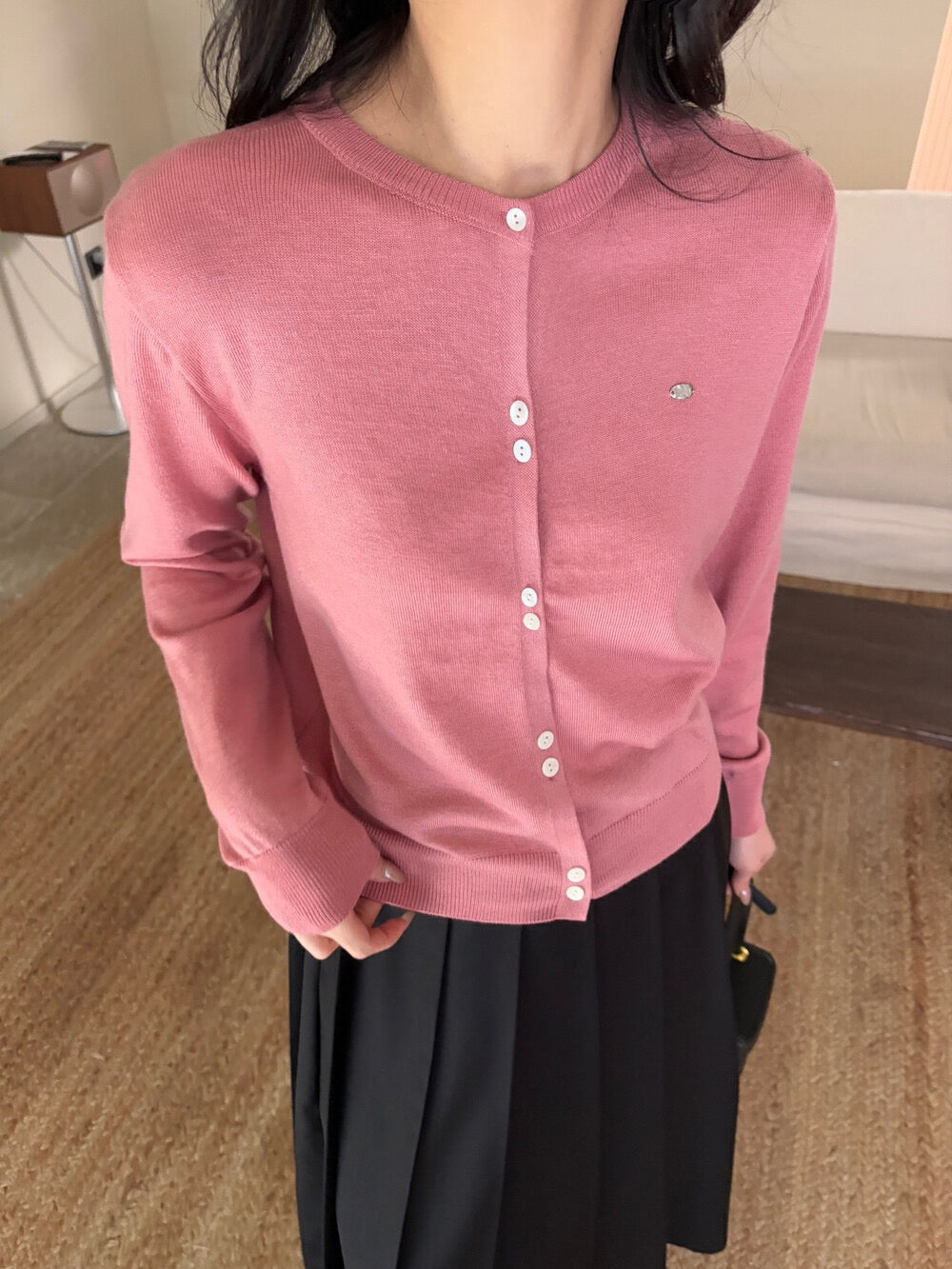 Hand-sewn Shell Button Knit Top