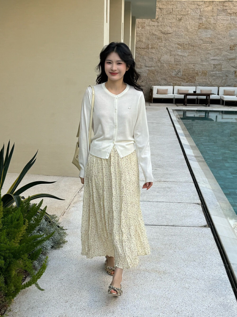 Hand-sewn Shell Button Knit Top