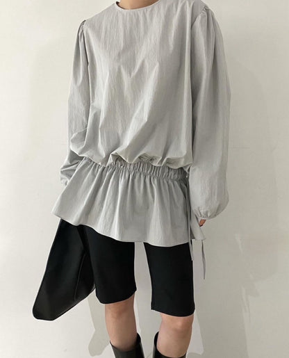 Round-neck tie-up shirt