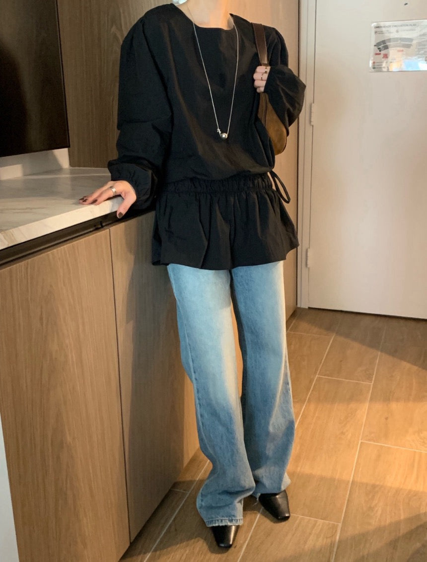 Round-neck tie-up shirt