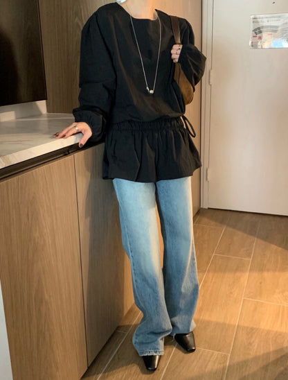 Round-neck tie-up shirt