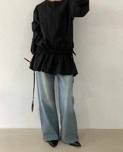 Round-neck tie-up shirt