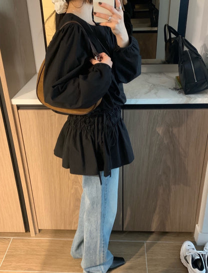 Round-neck tie-up shirt