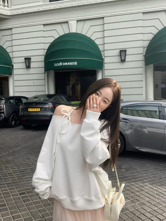 露肩系帶設計感衛衣