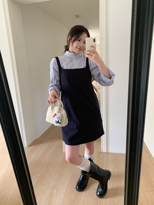 シンプルスタンドカラーシャツ＋ベストスカートセット