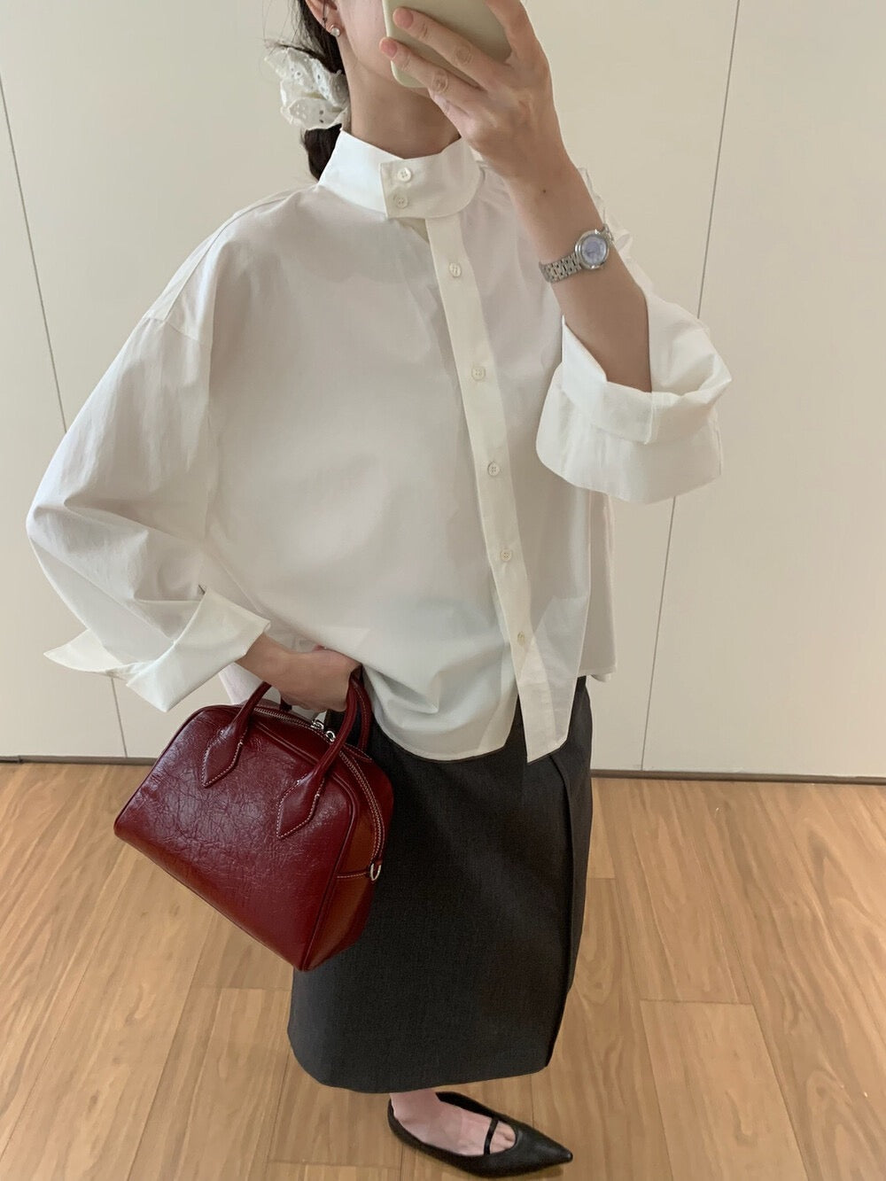 Minimalist Stand Collar Blouse + Tank Dress Set