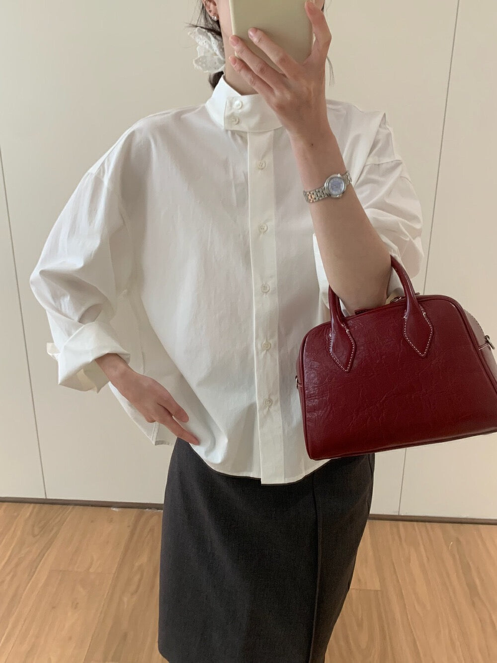 Minimalist Stand Collar Blouse + Tank Dress Set