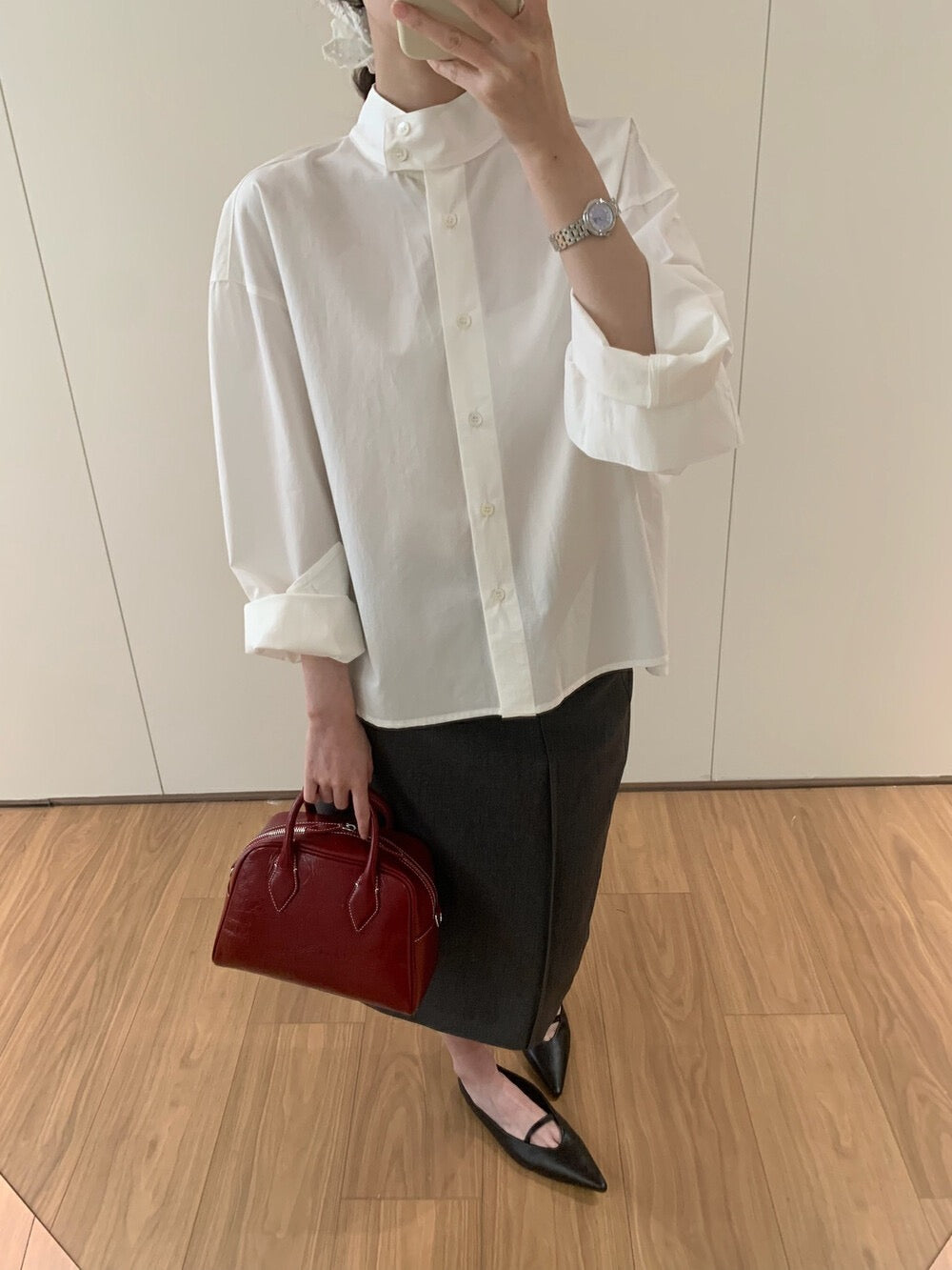 Minimalist Stand Collar Blouse + Tank Dress Set