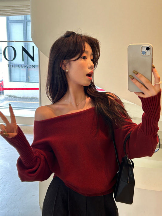 Off-the-shoulder knit top