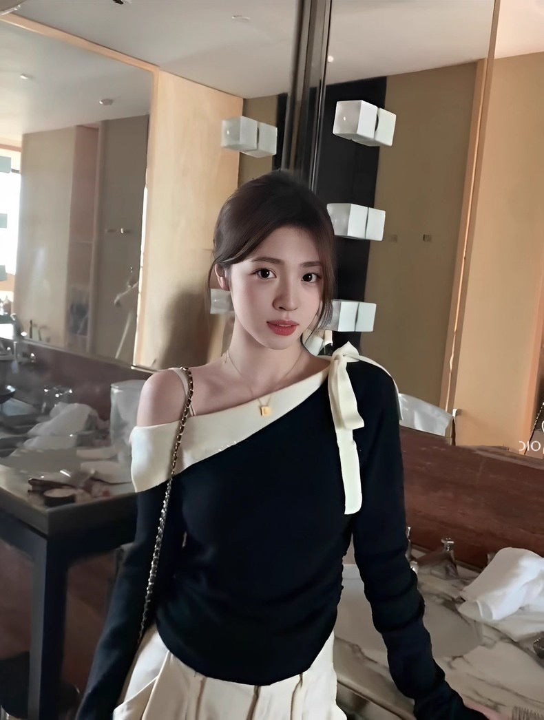 Bow Tie Knit Off-Shoulder Top