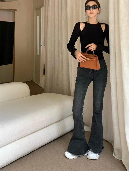 透かし彫りフィットニットトップス