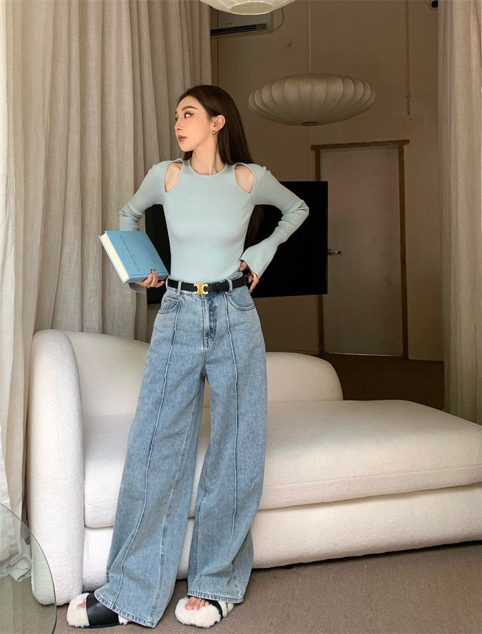 透かし彫りフィットニットトップス