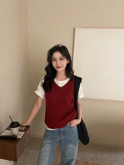 V領疊穿針織馬甲