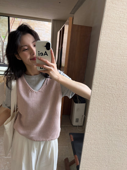 V領疊穿針織馬甲