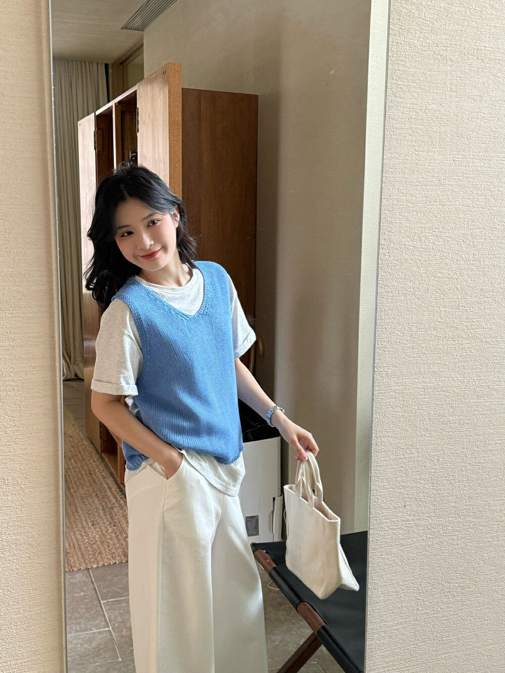 V領疊穿針織馬甲