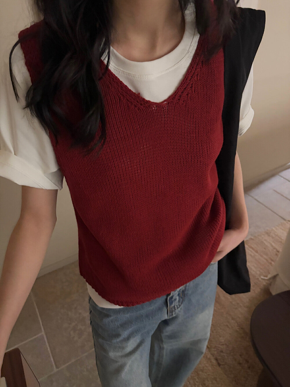 V領疊穿針織馬甲