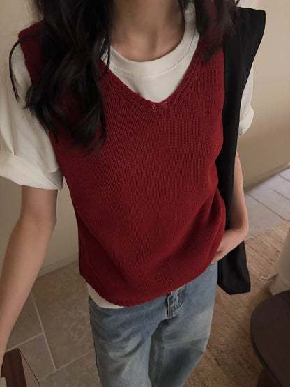 V領疊穿針織馬甲