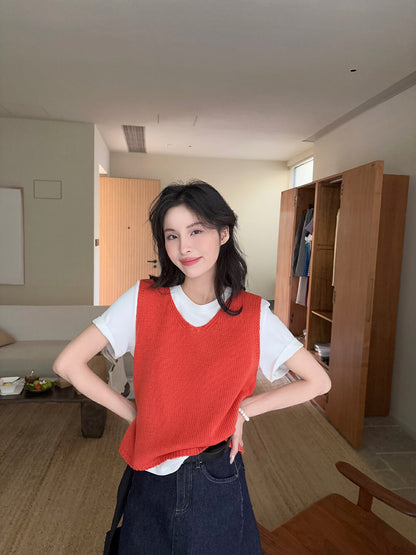 V領疊穿針織馬甲