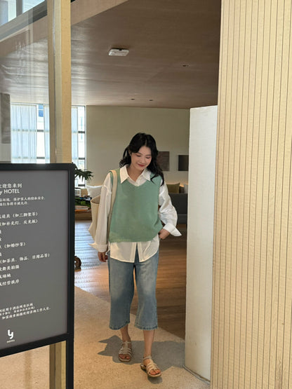 V領疊穿針織馬甲