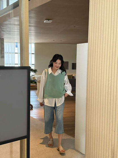 V領疊穿針織馬甲