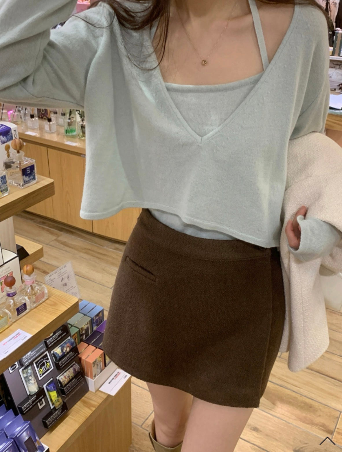 V-neck Long Sleeve Knit + Camisole Set