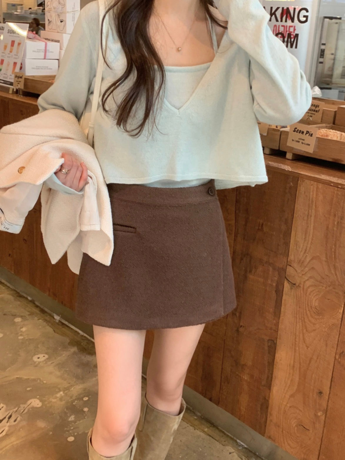 V-neck Long Sleeve Knit + Camisole Set