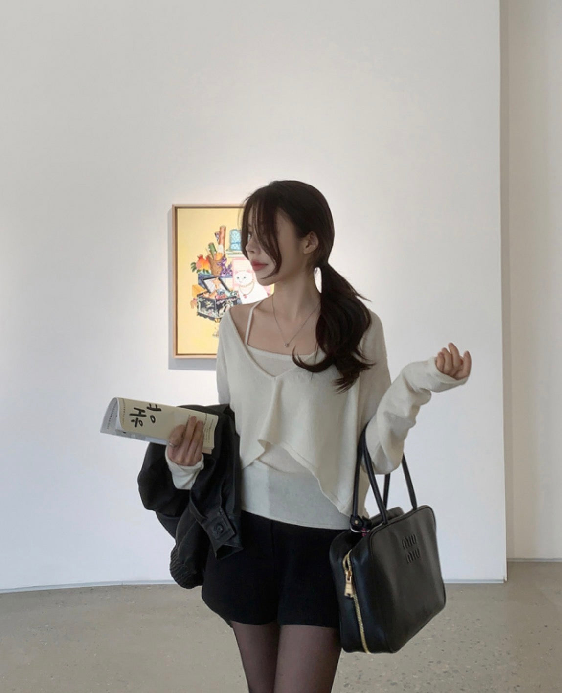 V-neck Long Sleeve Knit + Camisole Set