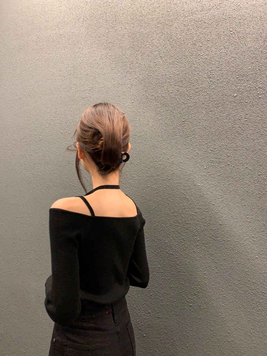 吊帶一字領針織top