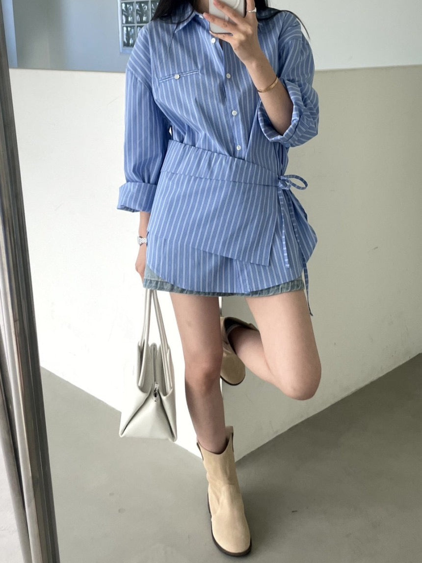 縦縞シャツワンピースカーテンセット