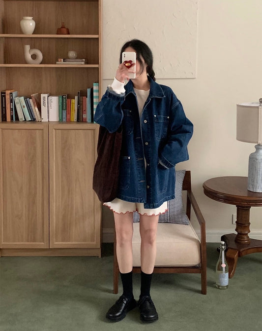 復古多口袋牛仔外套