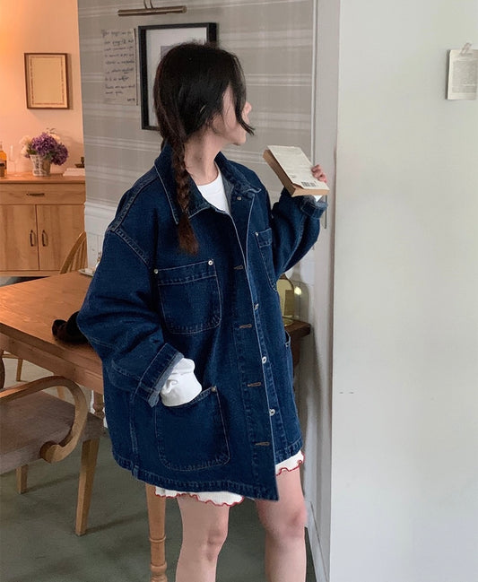 復古多口袋牛仔外套