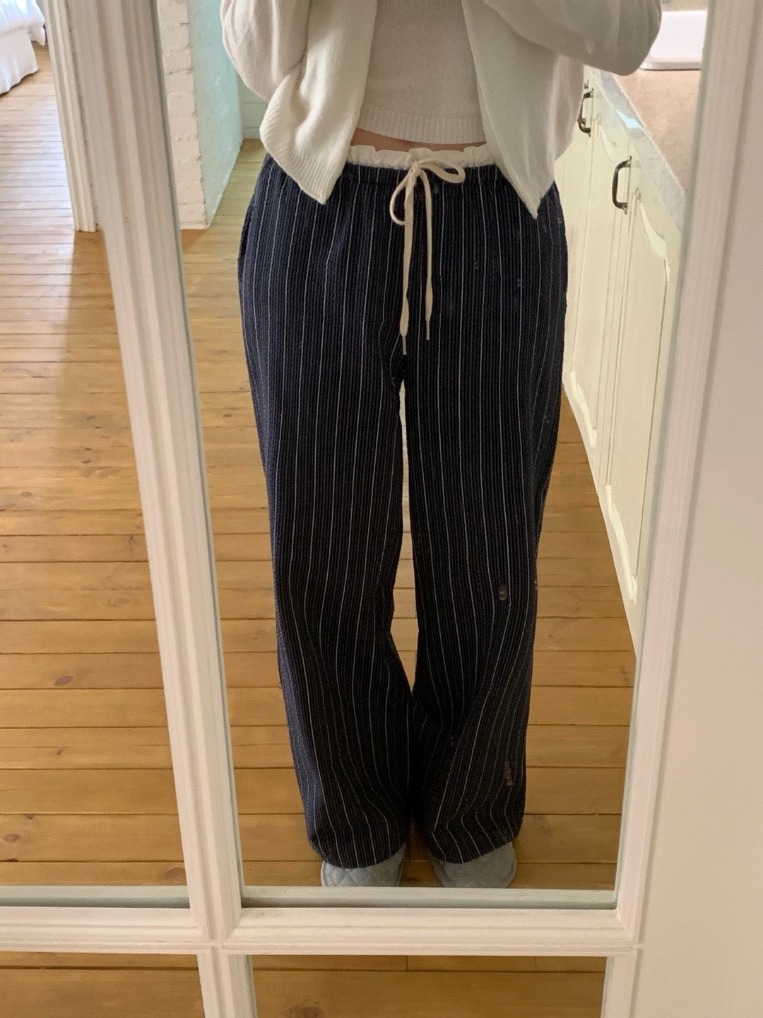 Elastic Waist Ruffle Trim Casual Pants