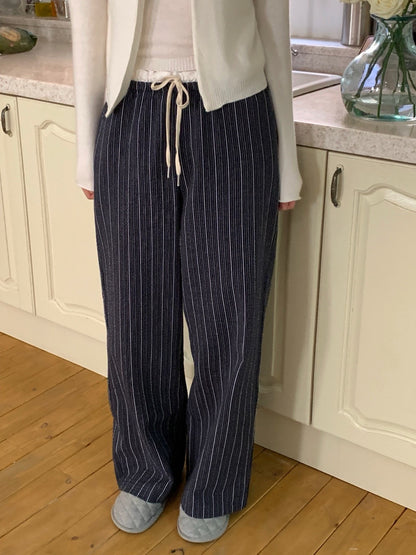 Elastic Waist Ruffle Trim Casual Pants