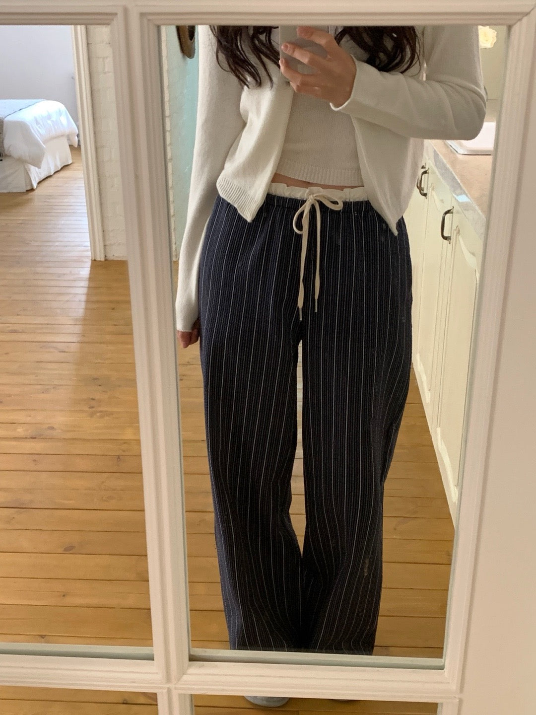 Elastic Waist Ruffle Trim Casual Pants